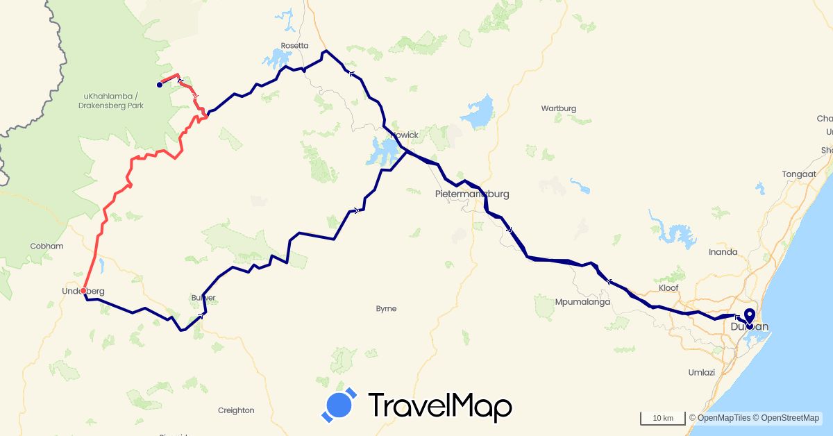 TravelMap itinerary: driving, hiking in South Africa (Africa)