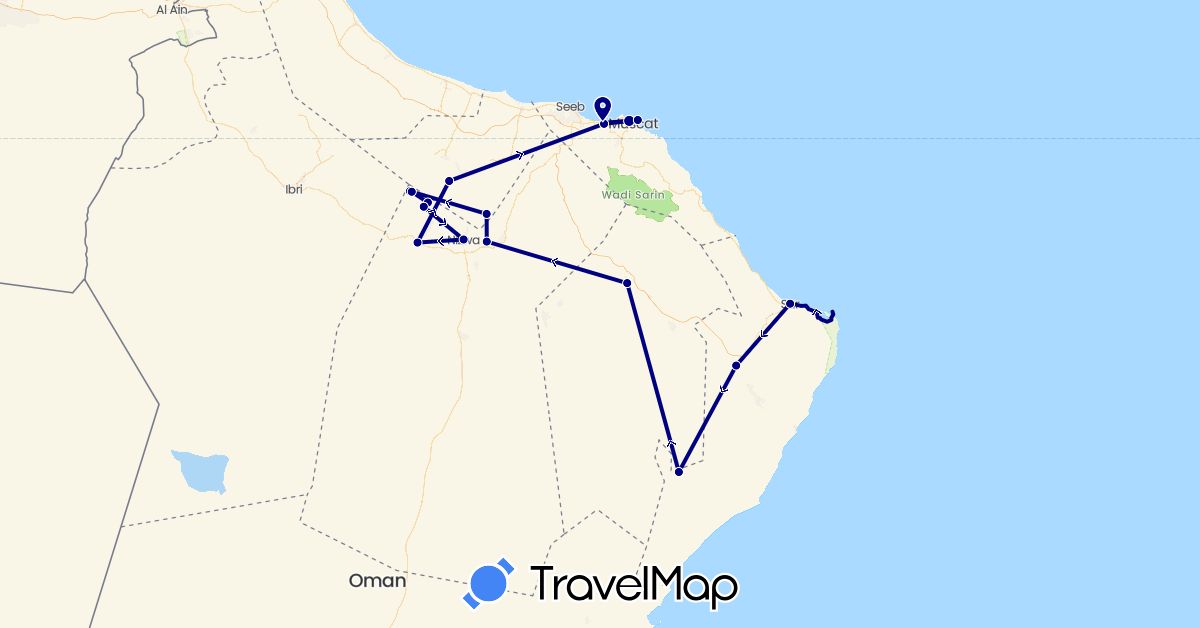 TravelMap itinerary: driving in Oman (Asia)
