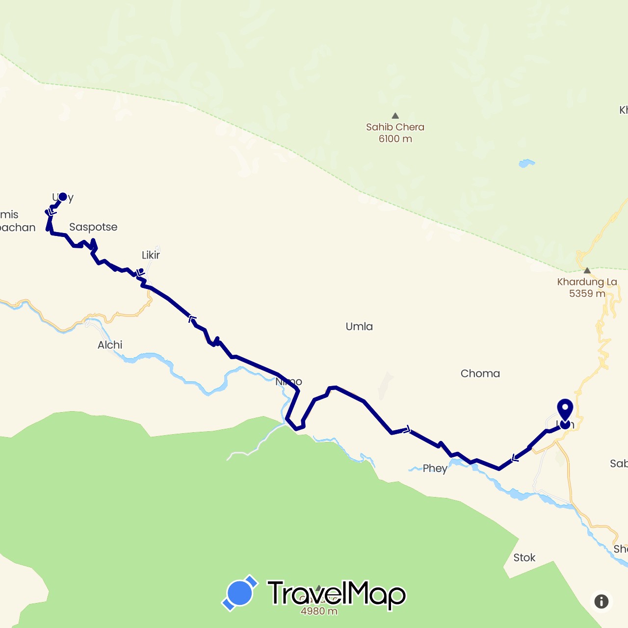 TravelMap itinerary: driving in India (Asia)