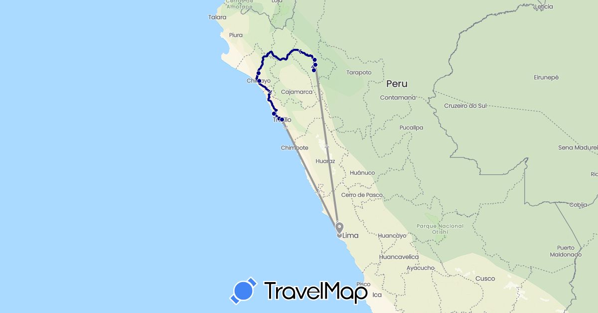 TravelMap itinerary: driving, plane in Peru (South America)