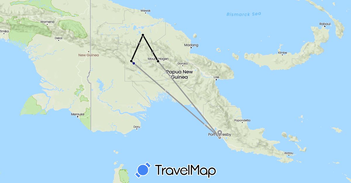 TravelMap itinerary: driving, plane, flight in Papua New Guinea (Oceania)