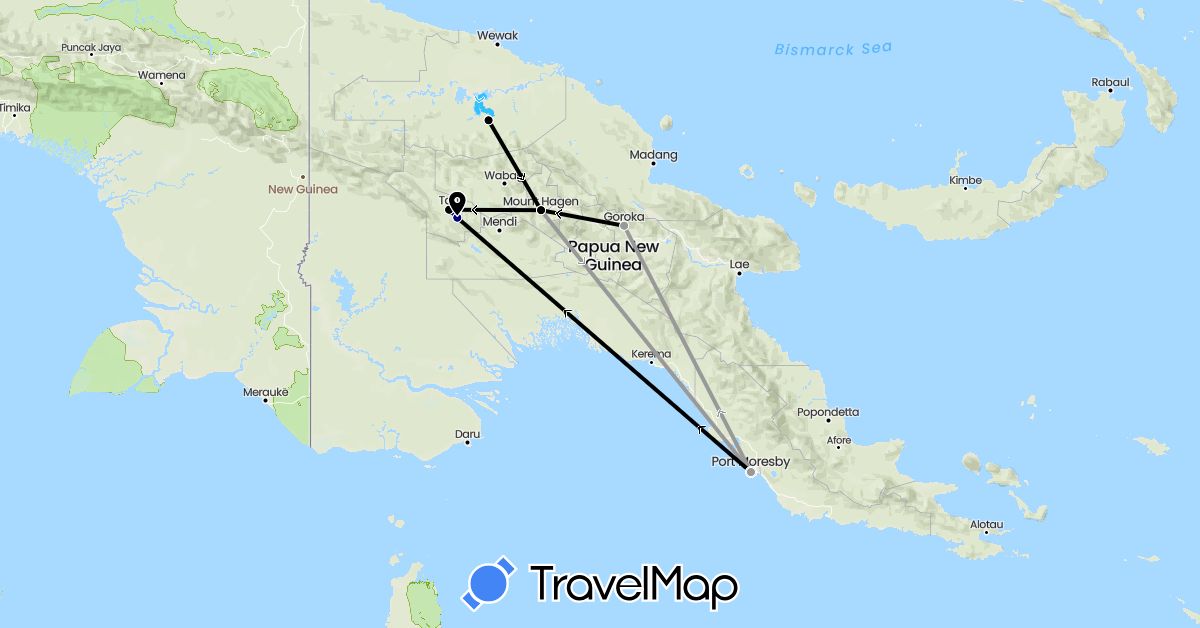 TravelMap itinerary: driving, plane, boat, flight in Papua New Guinea (Oceania)