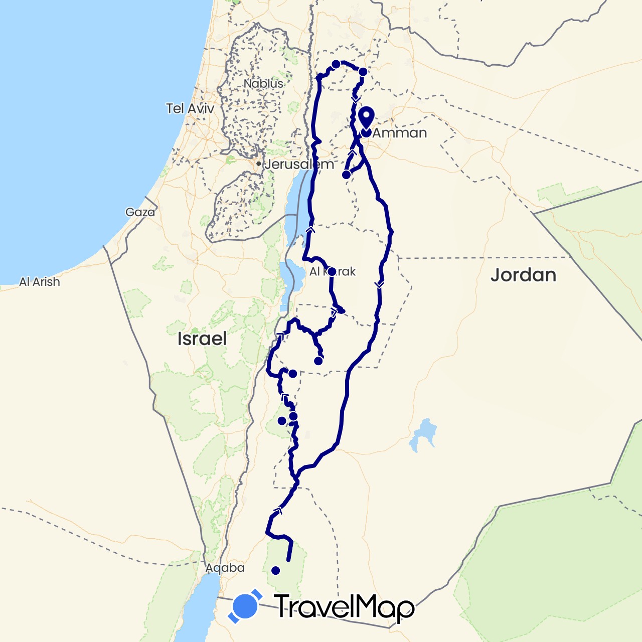 TravelMap itinerary: driving in Jordan (Asia)