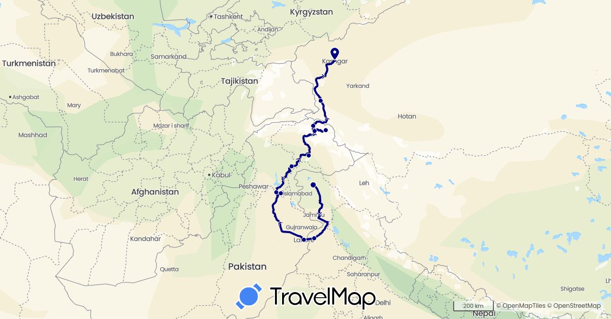 TravelMap itinerary: driving in China, India, Pakistan (Asia)