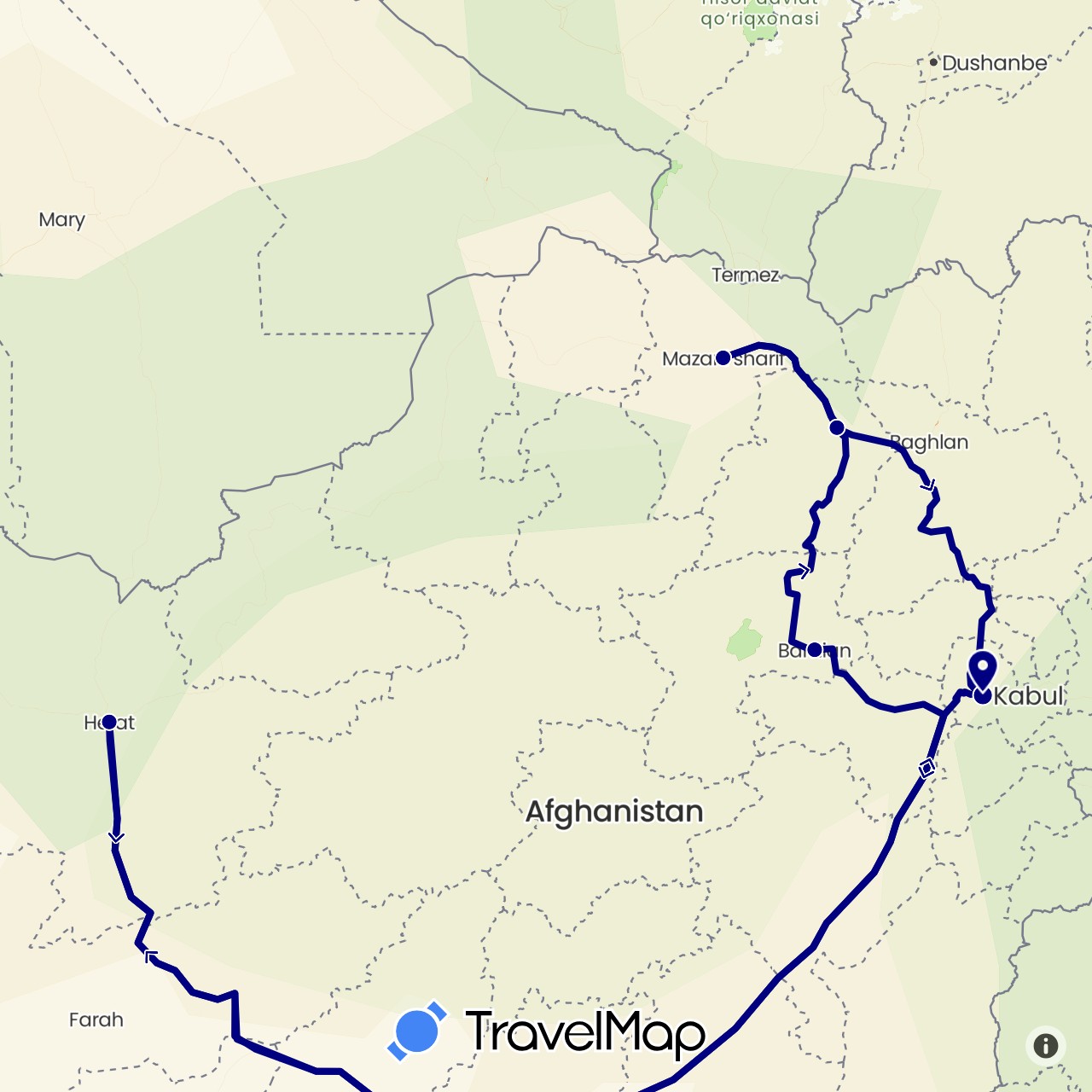 TravelMap itinerary: driving in Afghanistan (Asia)