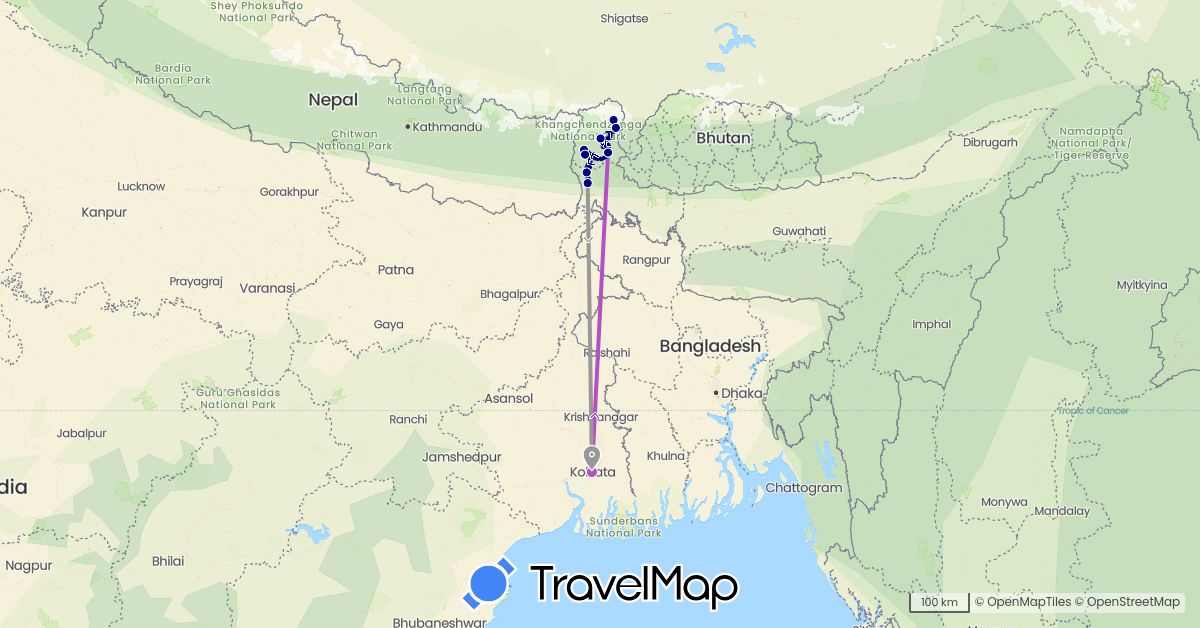 TravelMap itinerary: driving, plane, train in India (Asia)