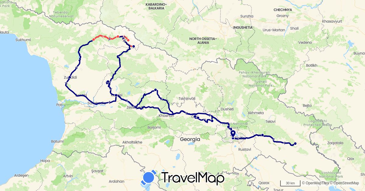 TravelMap itinerary: driving, hiking in Georgia (Asia)