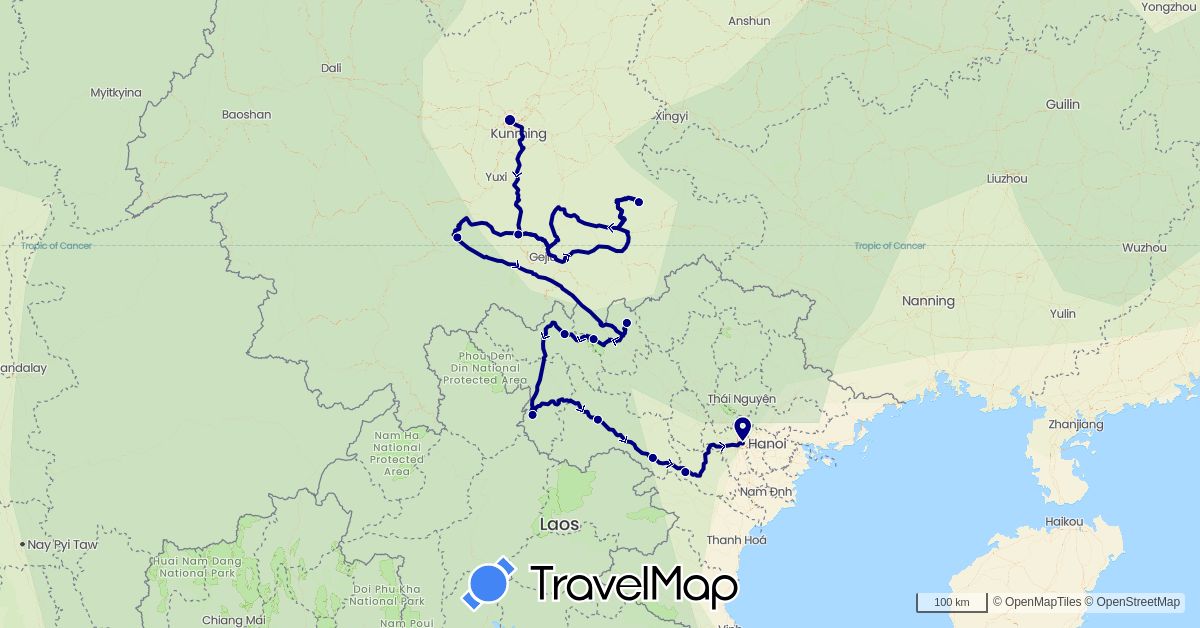 TravelMap itinerary: driving in China, Vietnam (Asia)