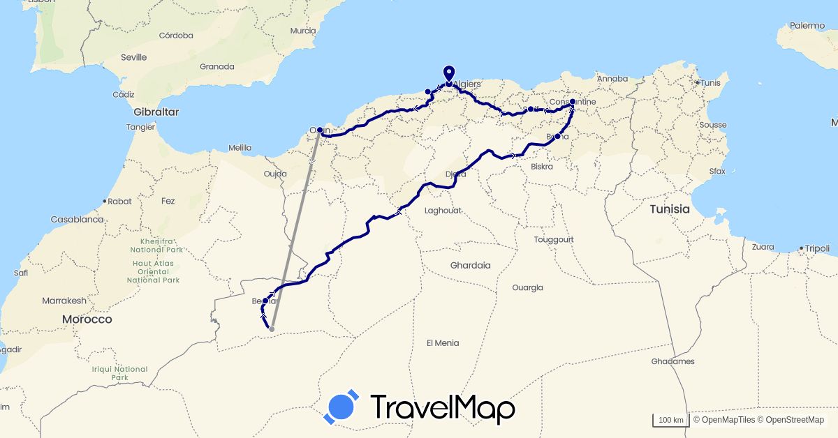 TravelMap itinerary: driving, plane in Algeria (Africa)