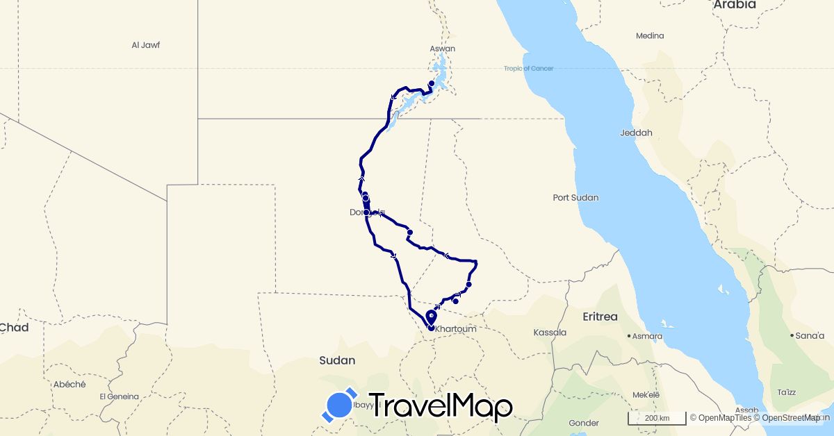 TravelMap itinerary: driving in Egypt, Sudan (Africa)
