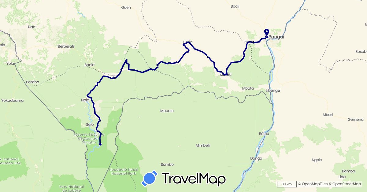 TravelMap itinerary: driving in Central African Republic (Africa)