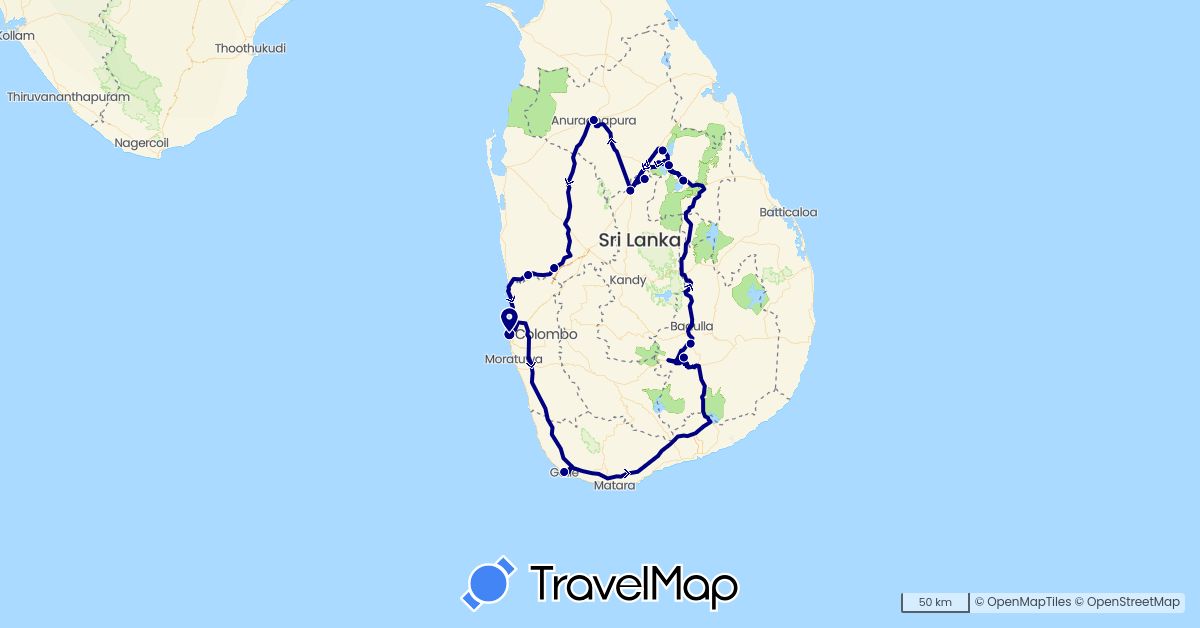 TravelMap itinerary: driving in Sri Lanka (Asia)