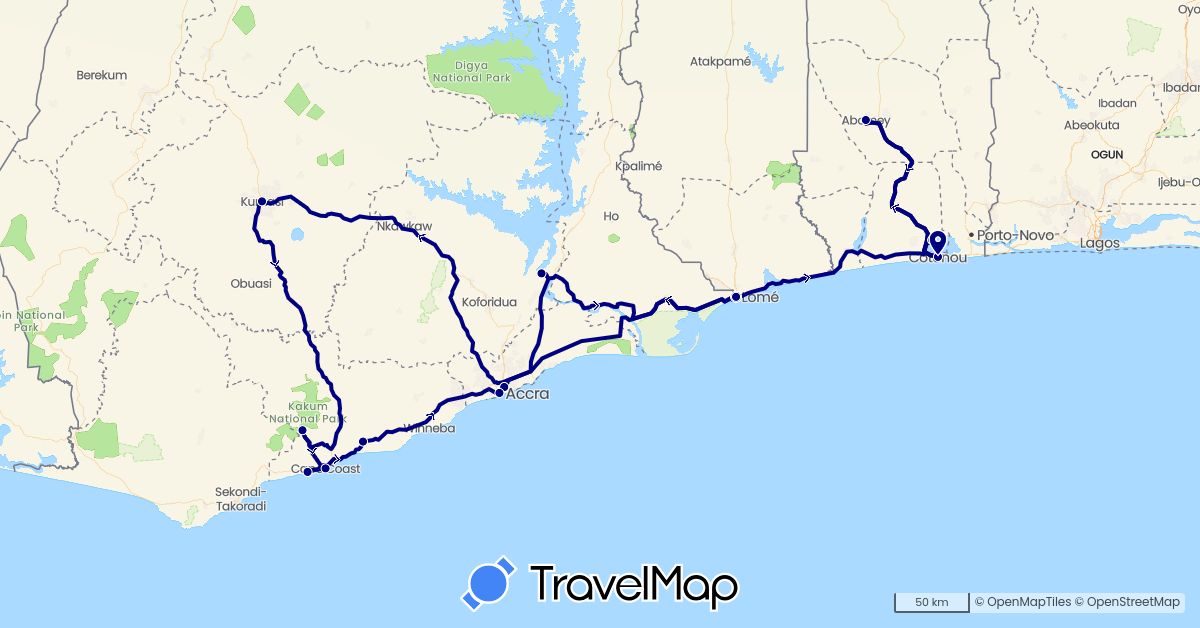 TravelMap itinerary: driving in Benin, Ghana, Togo (Africa)