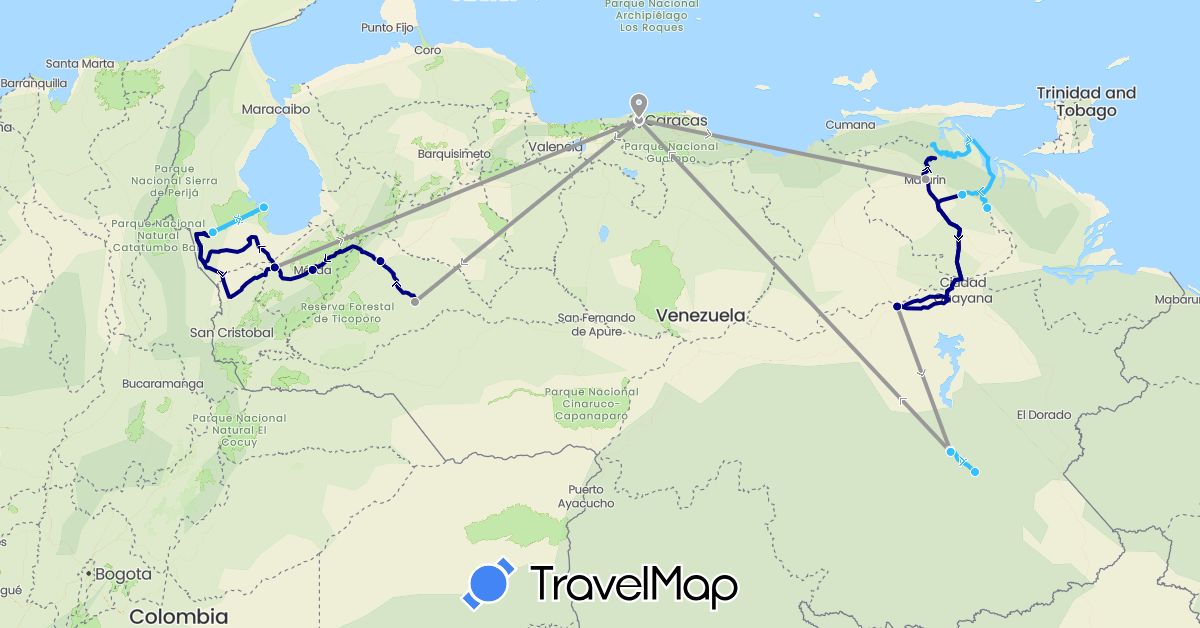 TravelMap itinerary: driving, plane, boat in Venezuela (South America)