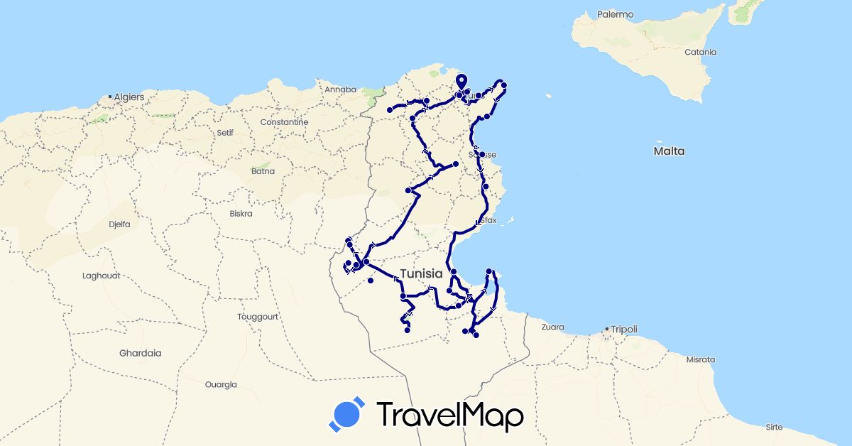 TravelMap itinerary: driving in Tunisia (Africa)
