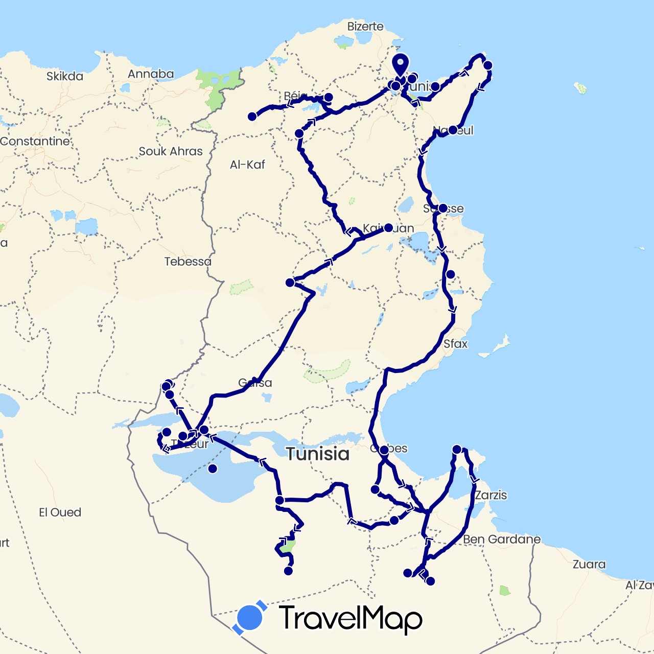 TravelMap itinerary: driving in Tunisia (Africa)