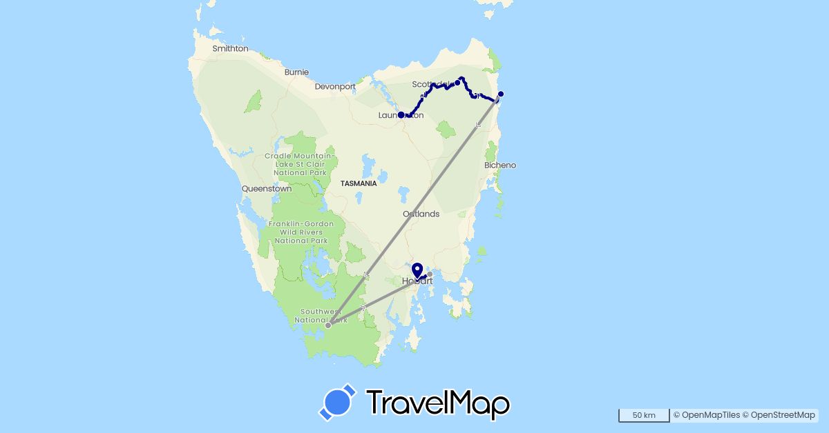 TravelMap itinerary: driving, plane in Australia (Oceania)