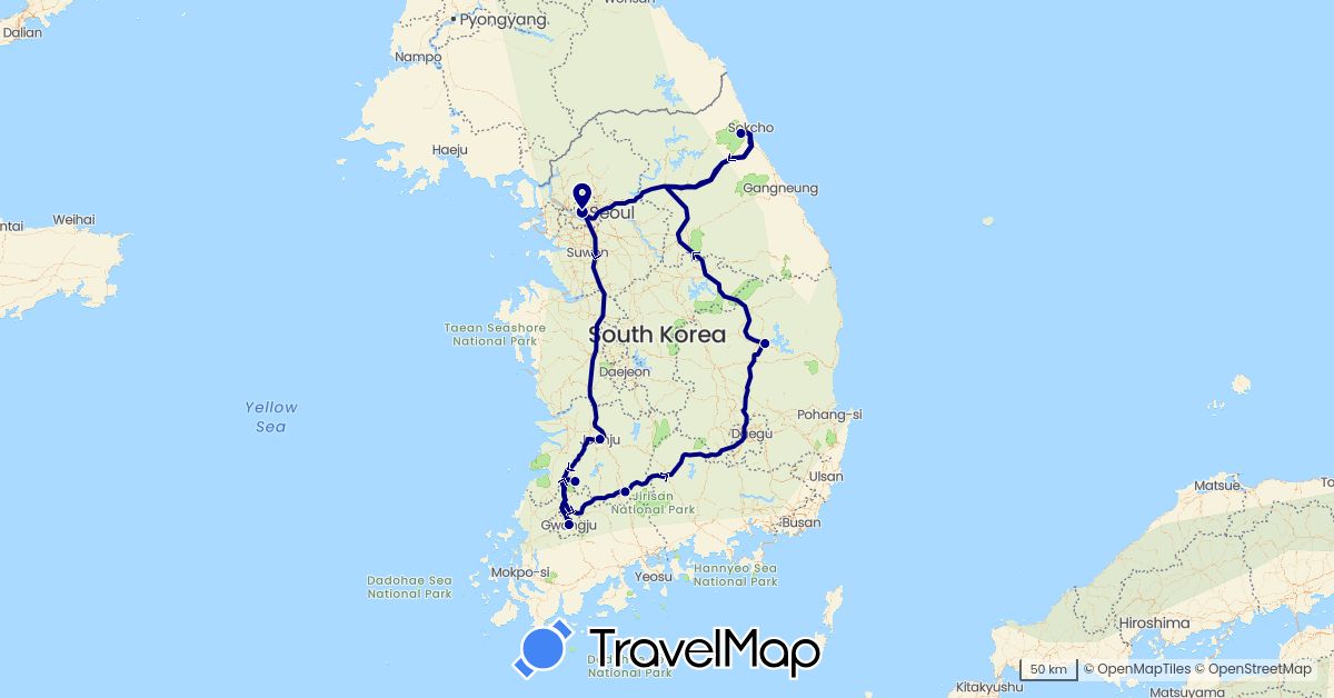 TravelMap itinerary: driving in South Korea (Asia)