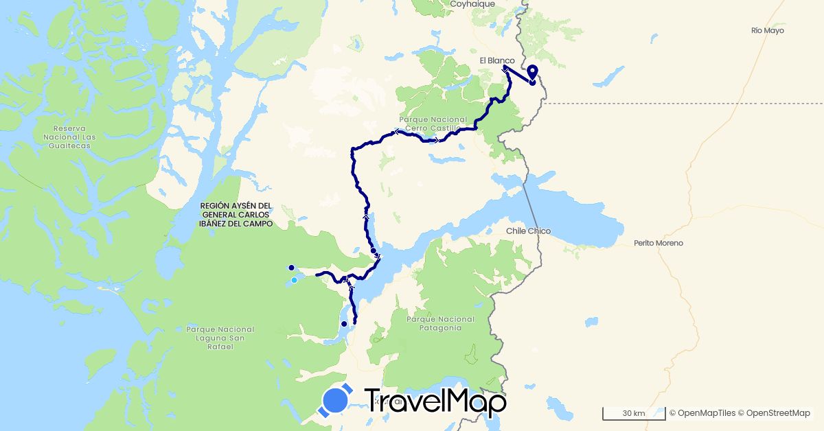 TravelMap itinerary: driving, boat in Chile (South America)