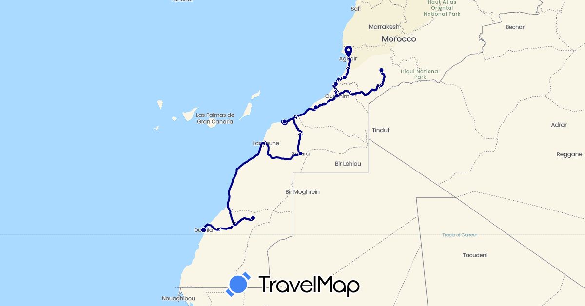 TravelMap itinerary: driving in Morocco (Africa)