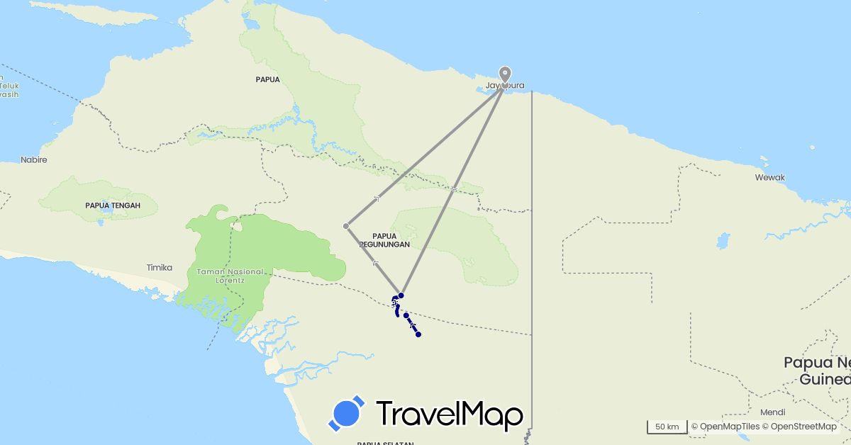 TravelMap itinerary: driving, plane in Indonesia (Asia)