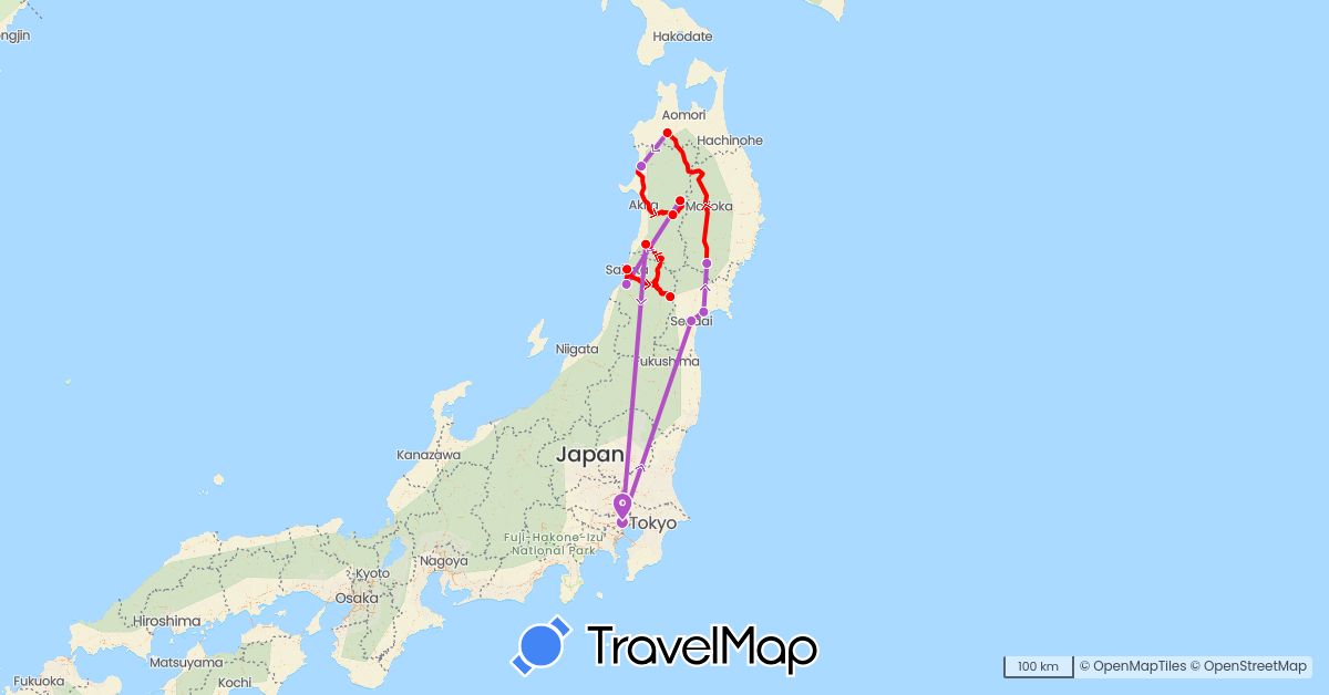 TravelMap itinerary: driving, train, drive in Japan (Asia)