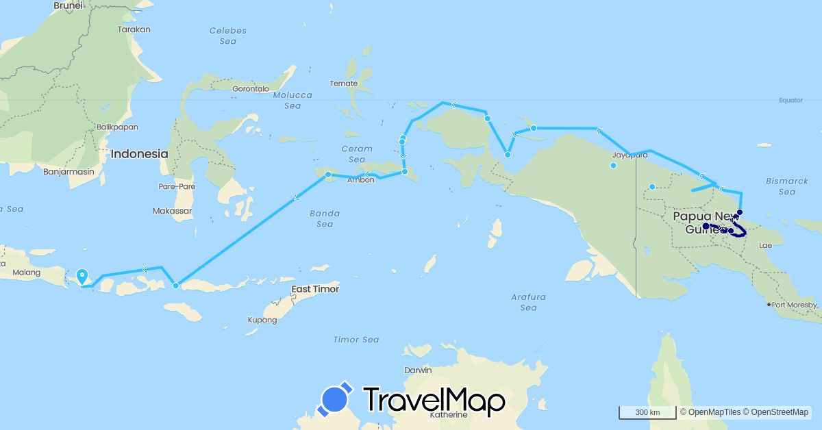 TravelMap itinerary: driving, boat in Indonesia, Papua New Guinea (Asia, Oceania)