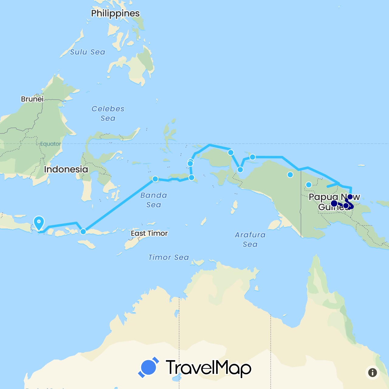 TravelMap itinerary: driving, boat in Indonesia, Papua New Guinea (Asia, Oceania)