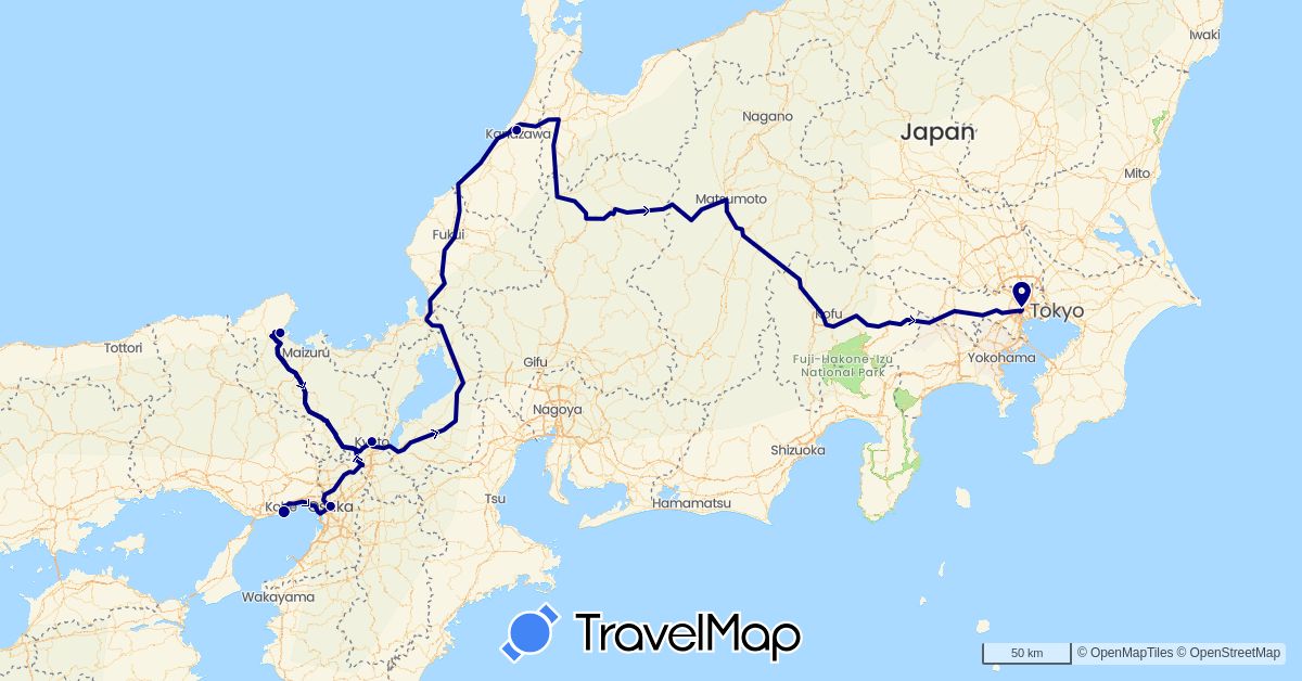 TravelMap itinerary: driving in Japan (Asia)
