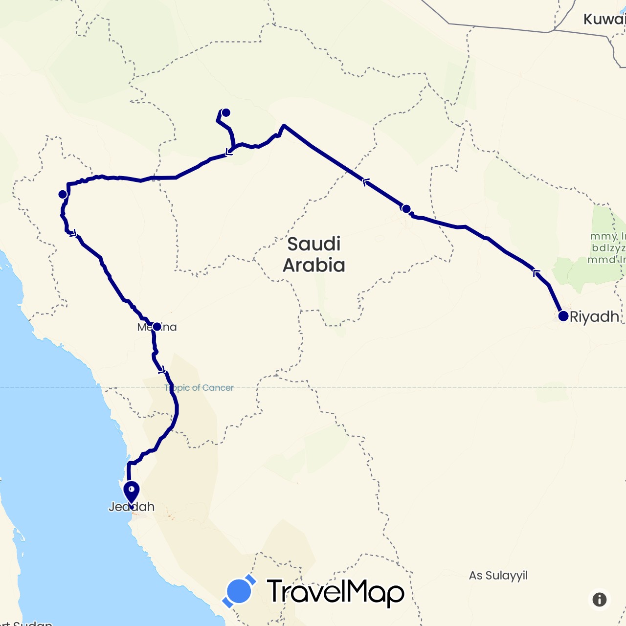 TravelMap itinerary: driving in Saudi Arabia (Asia)