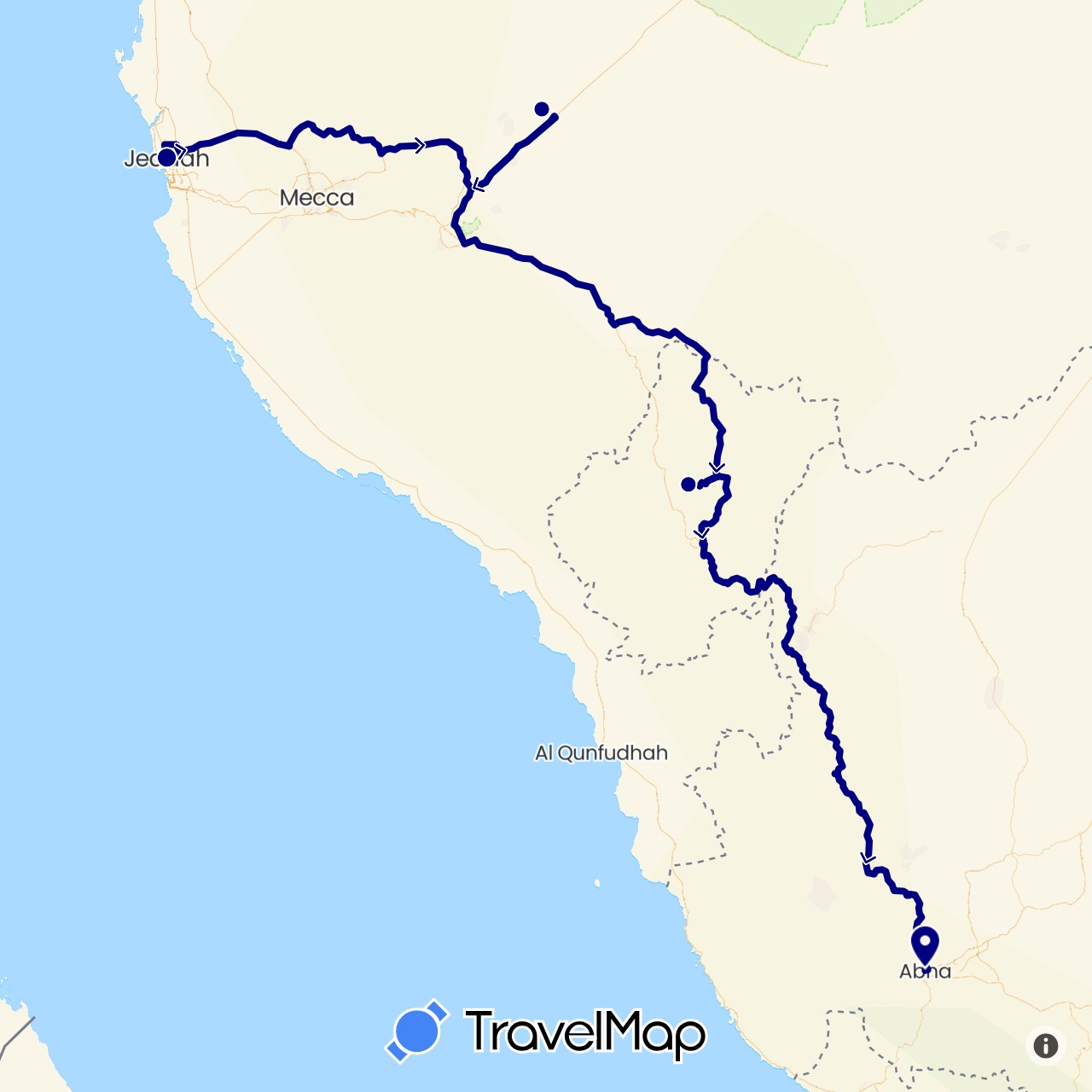 TravelMap itinerary: driving in Saudi Arabia (Asia)