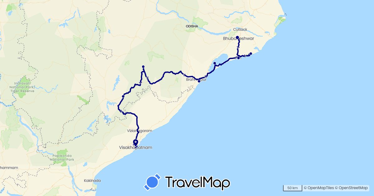TravelMap itinerary: driving in India (Asia)