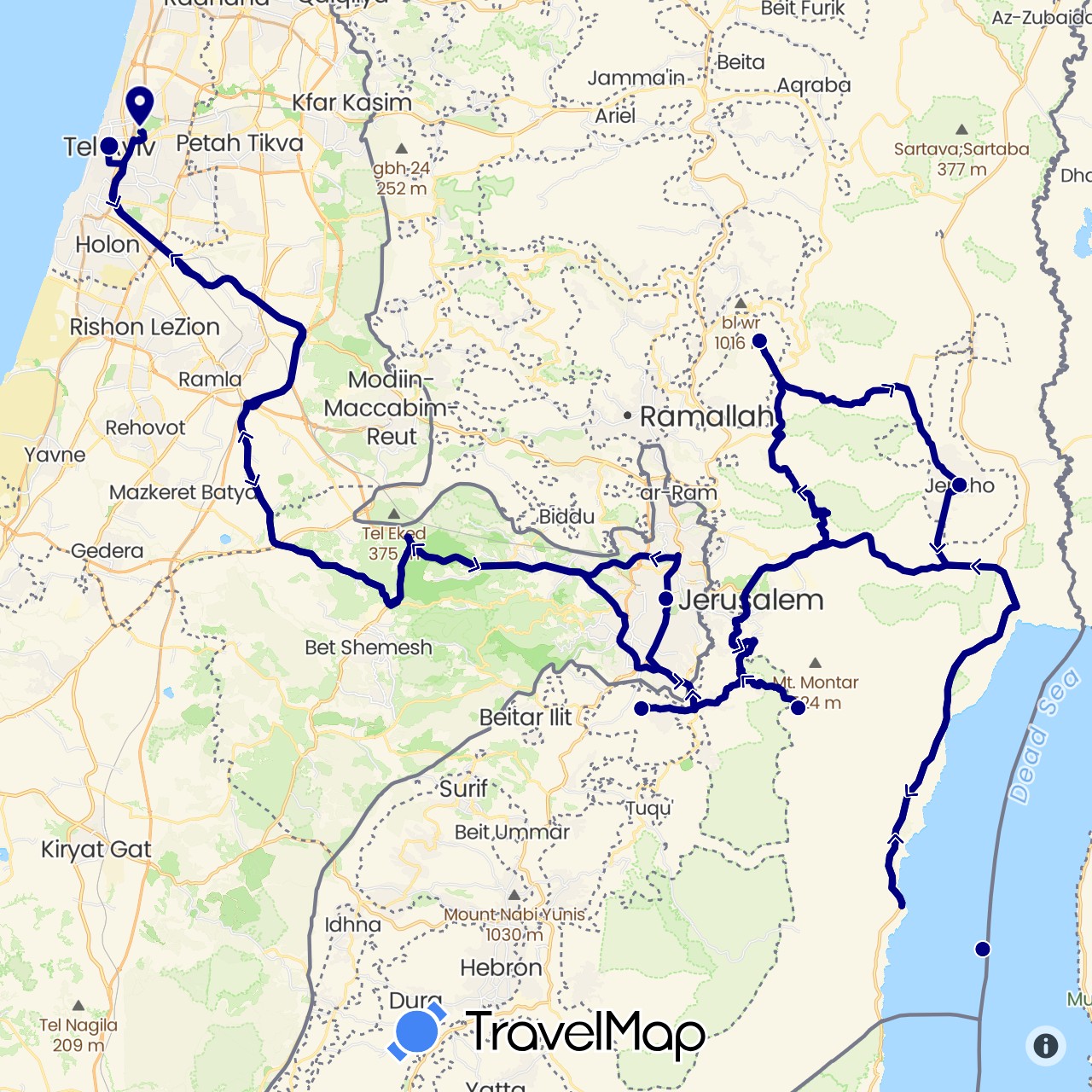 TravelMap itinerary: driving in Israel, Palestinian Territories (Asia)