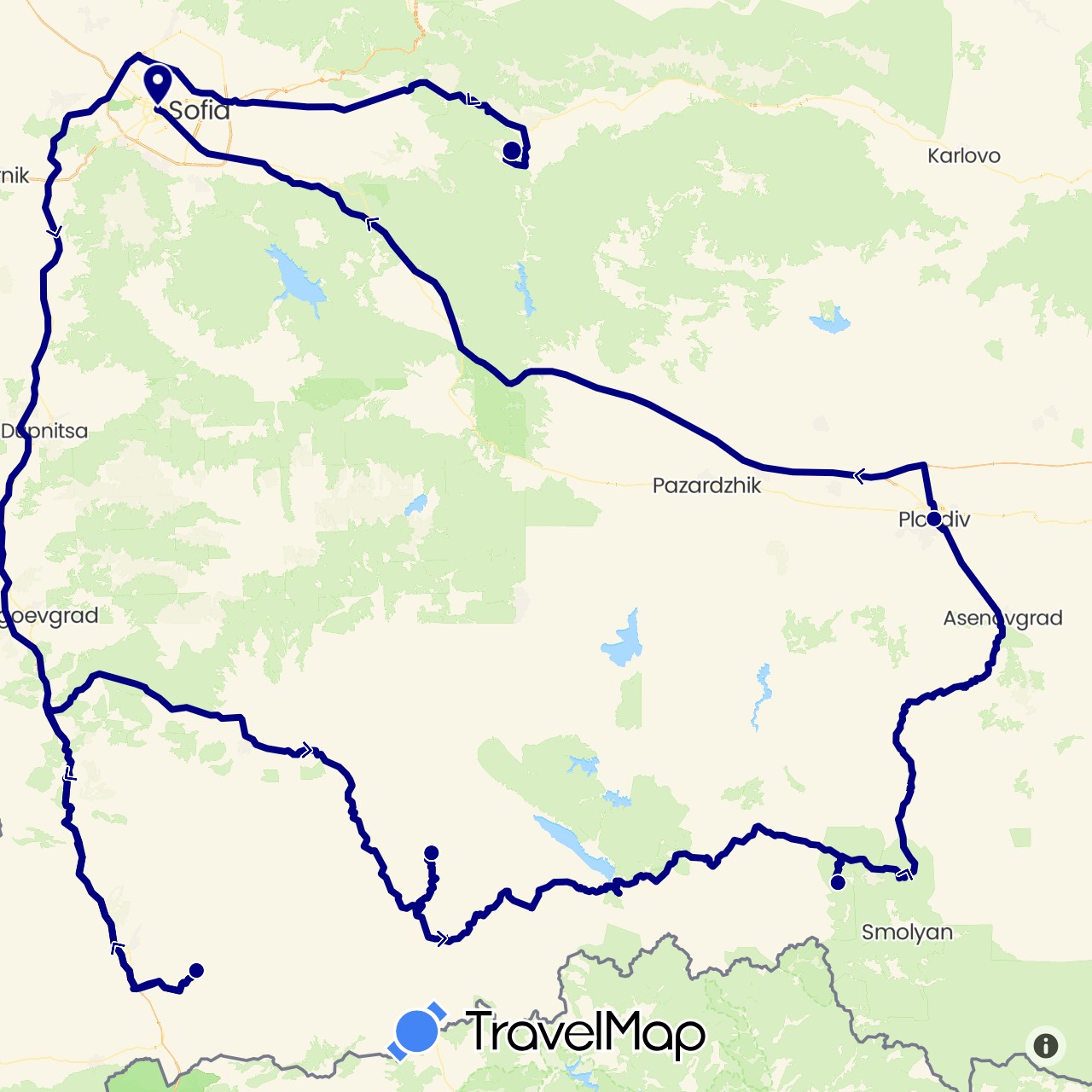 TravelMap itinerary: driving in Bulgaria (Europe)