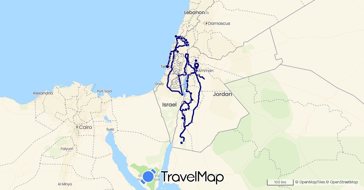 TravelMap itinerary: driving in Israel, Jordan (Asia)