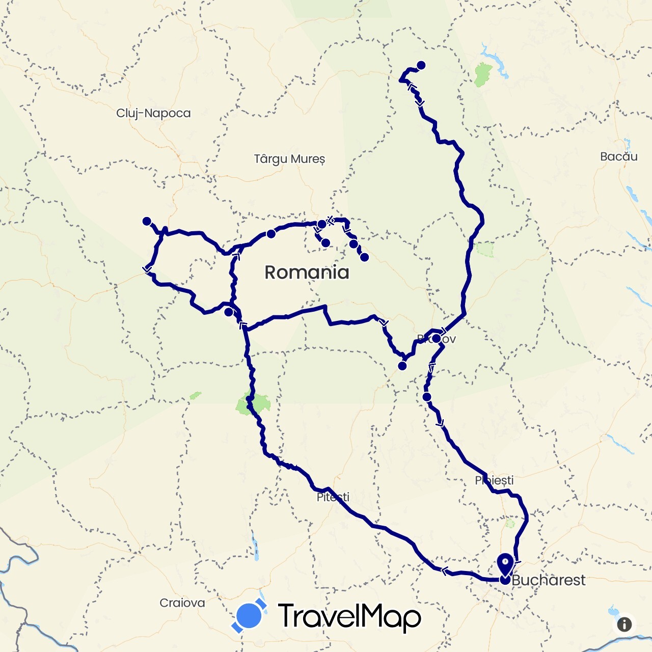 TravelMap itinerary: driving in Romania (Europe)