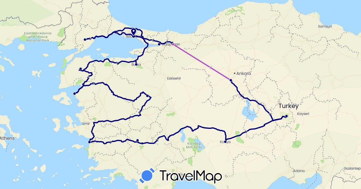 TravelMap itinerary: driving, train in Turkey (Asia)