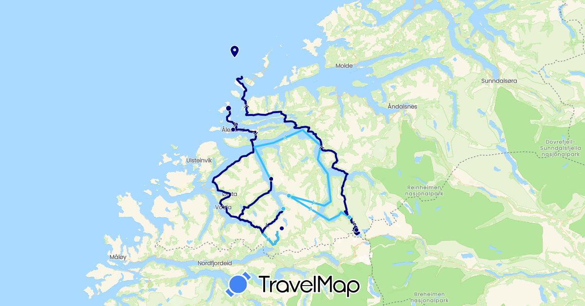 TravelMap itinerary: driving, boat in Norway (Europe)