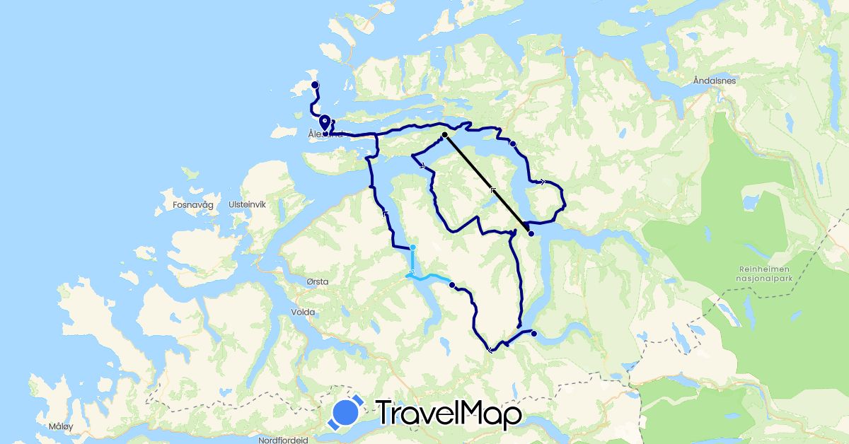 TravelMap itinerary: driving, boat, flight in Norway (Europe)