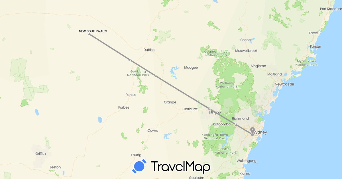 TravelMap itinerary: driving, plane in Australia (Oceania)
