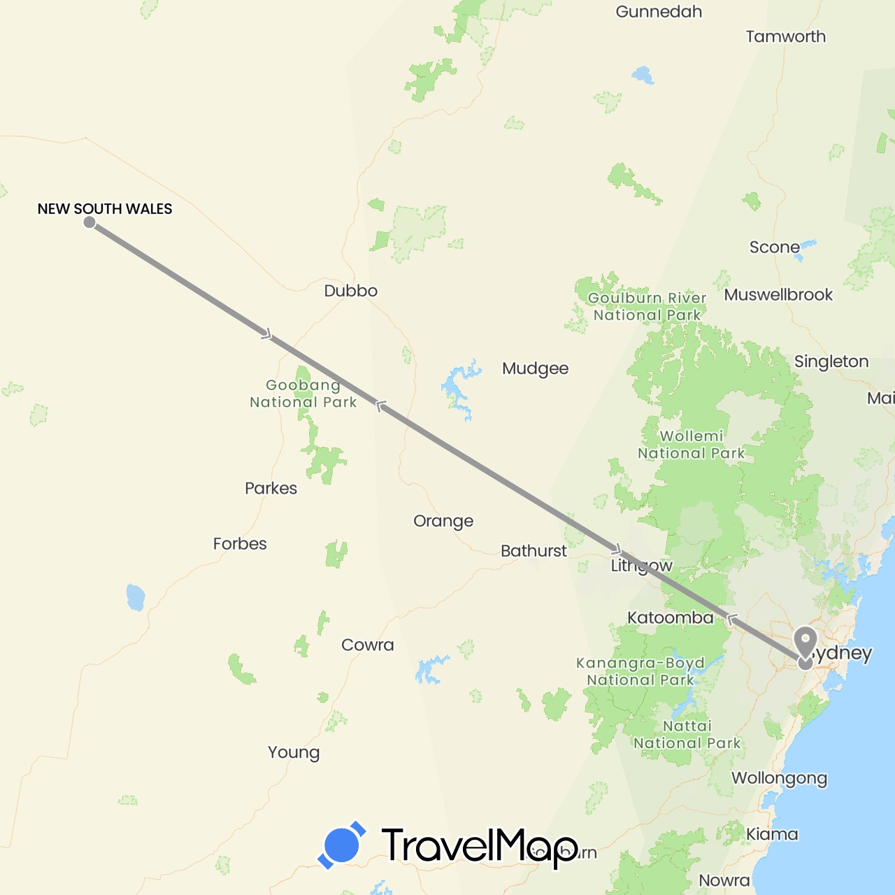 TravelMap itinerary: driving, plane in Australia (Oceania)