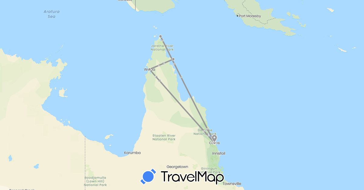 TravelMap itinerary: driving, plane in Australia (Oceania)
