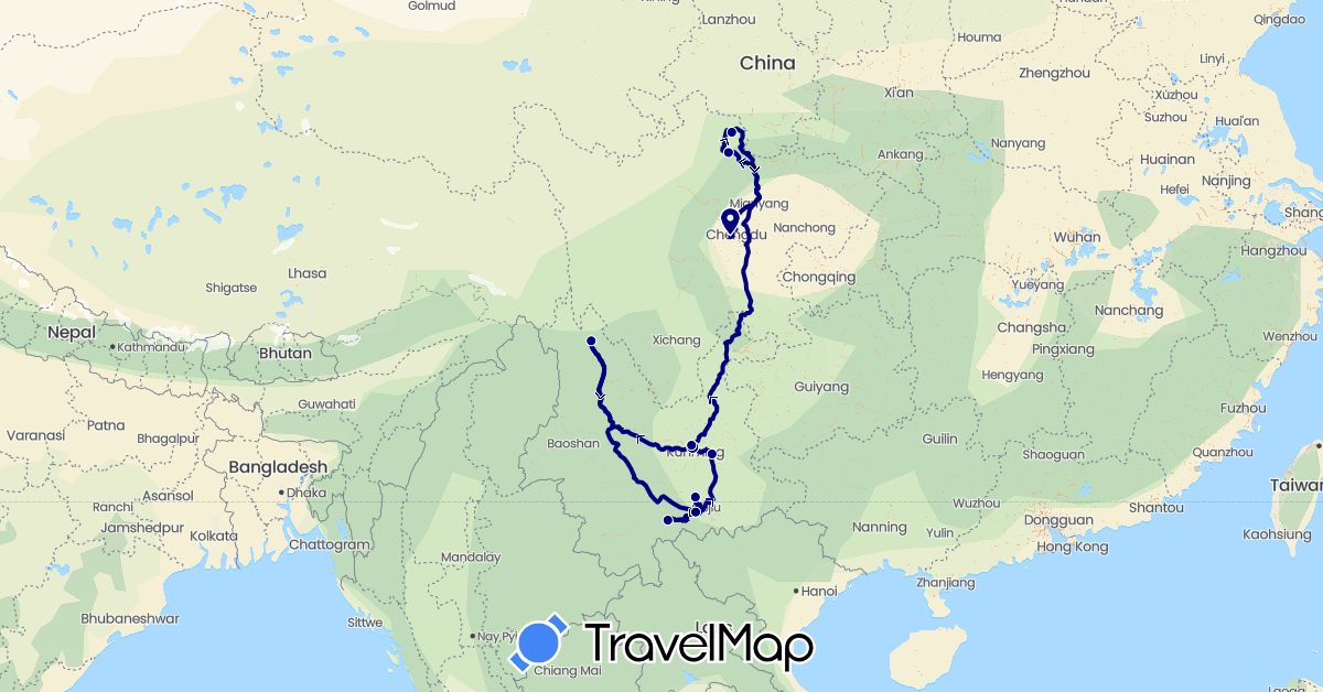 TravelMap itinerary: driving in China (Asia)