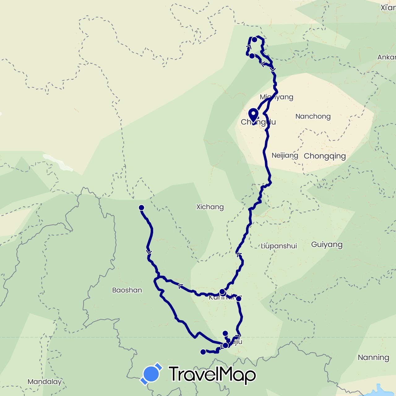 TravelMap itinerary: driving in China (Asia)