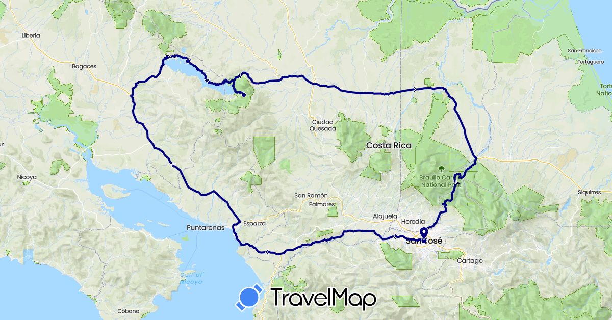 TravelMap itinerary: driving in Costa Rica (North America)