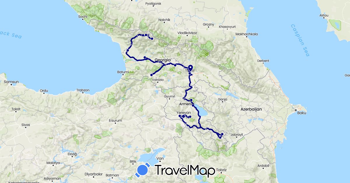 TravelMap itinerary: driving in Armenia, Georgia (Asia)