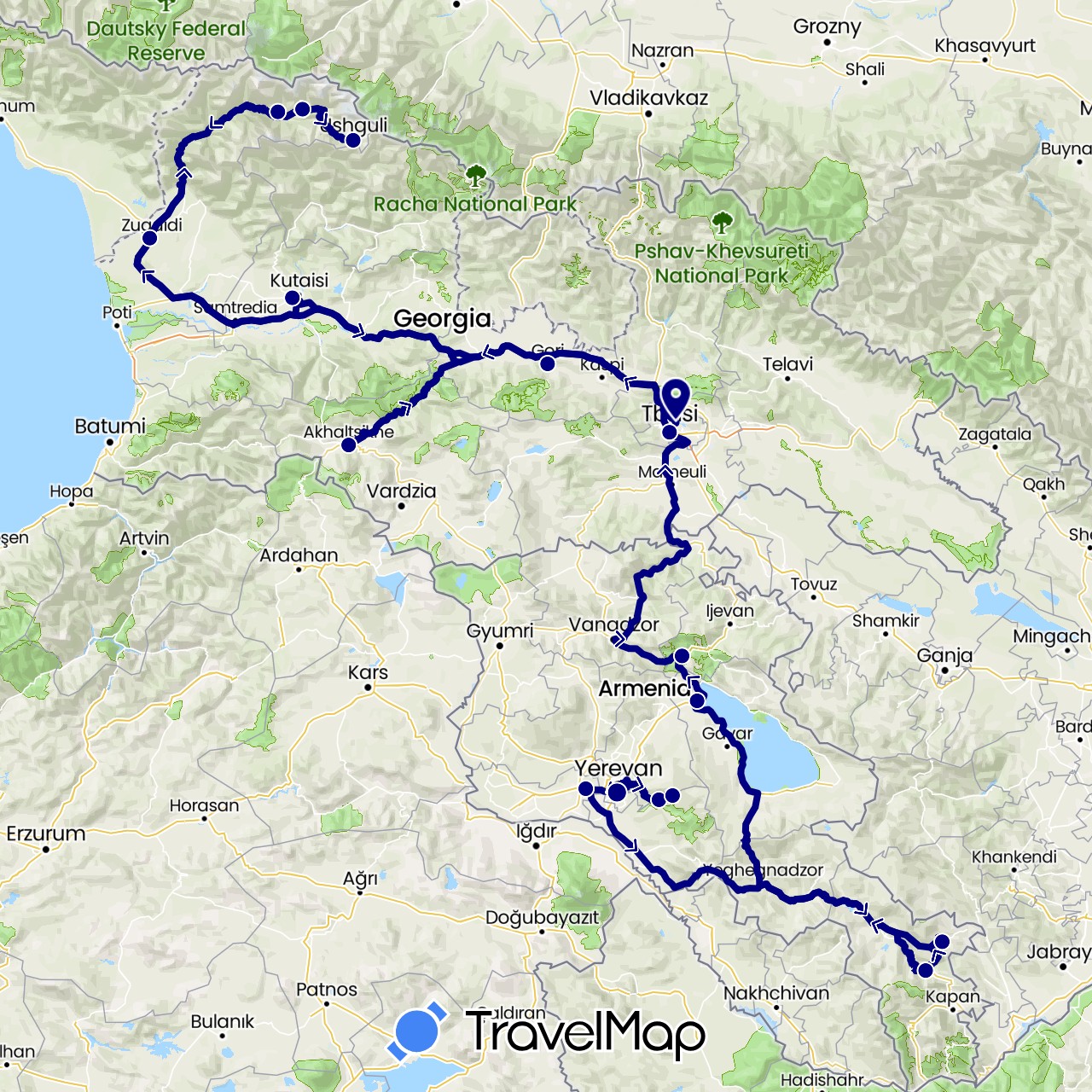 TravelMap itinerary: driving in Armenia, Georgia (Asia)