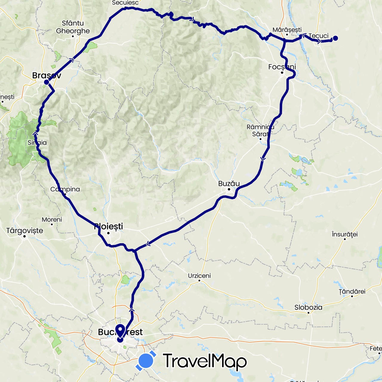 TravelMap itinerary: driving in Romania (Europe)