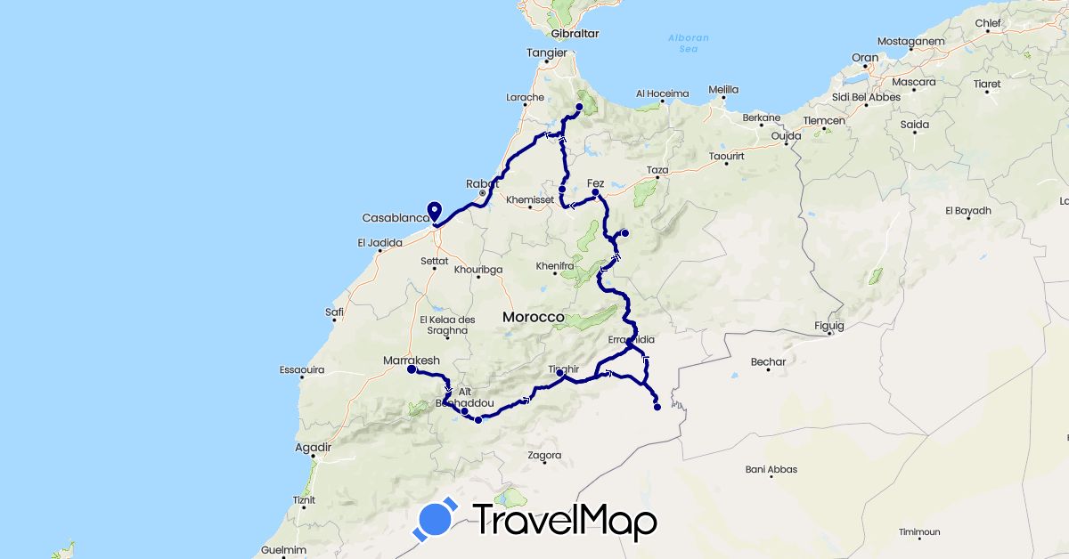 TravelMap itinerary: driving in Morocco (Africa)