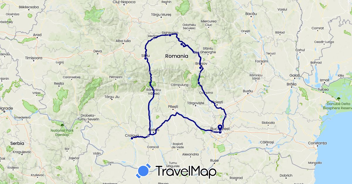TravelMap itinerary: driving in Romania (Europe)